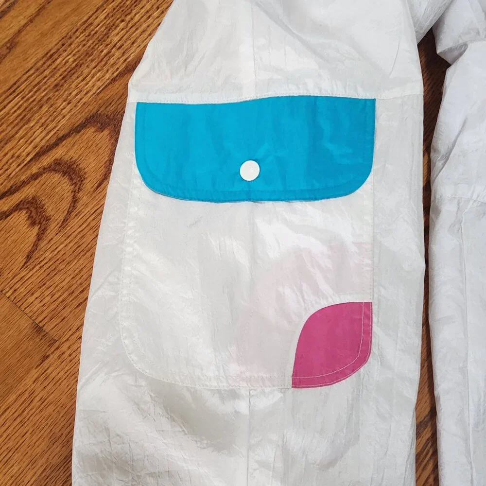 80s Vintage White Parachute Pants w/ Colorful Pocket by Sergio Valente| Medium